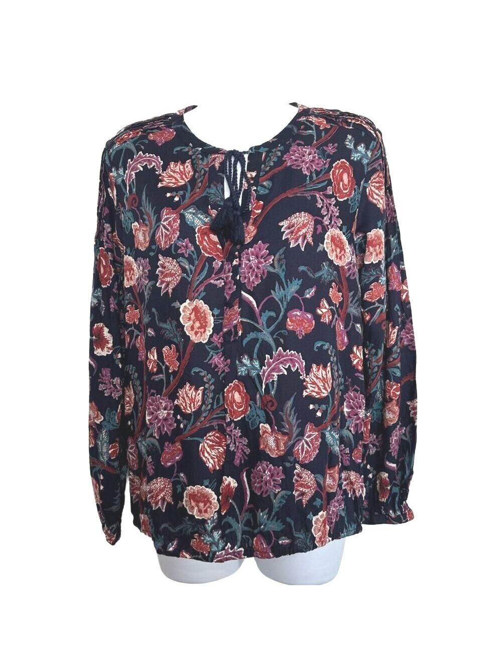 Lucky Brand Women's Small Boho Floral Print Blouse with Tassel Tie - Multi